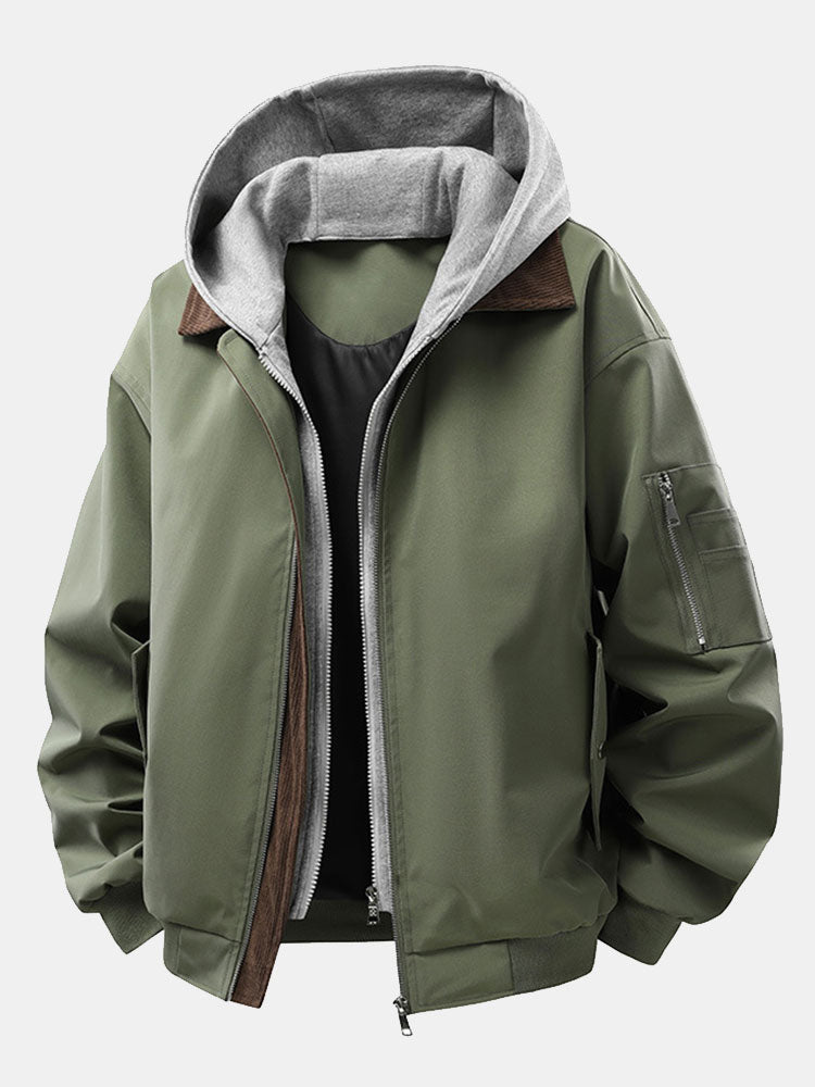 Veste bomber en velours côtelé à coupe relax avec capuche amovible