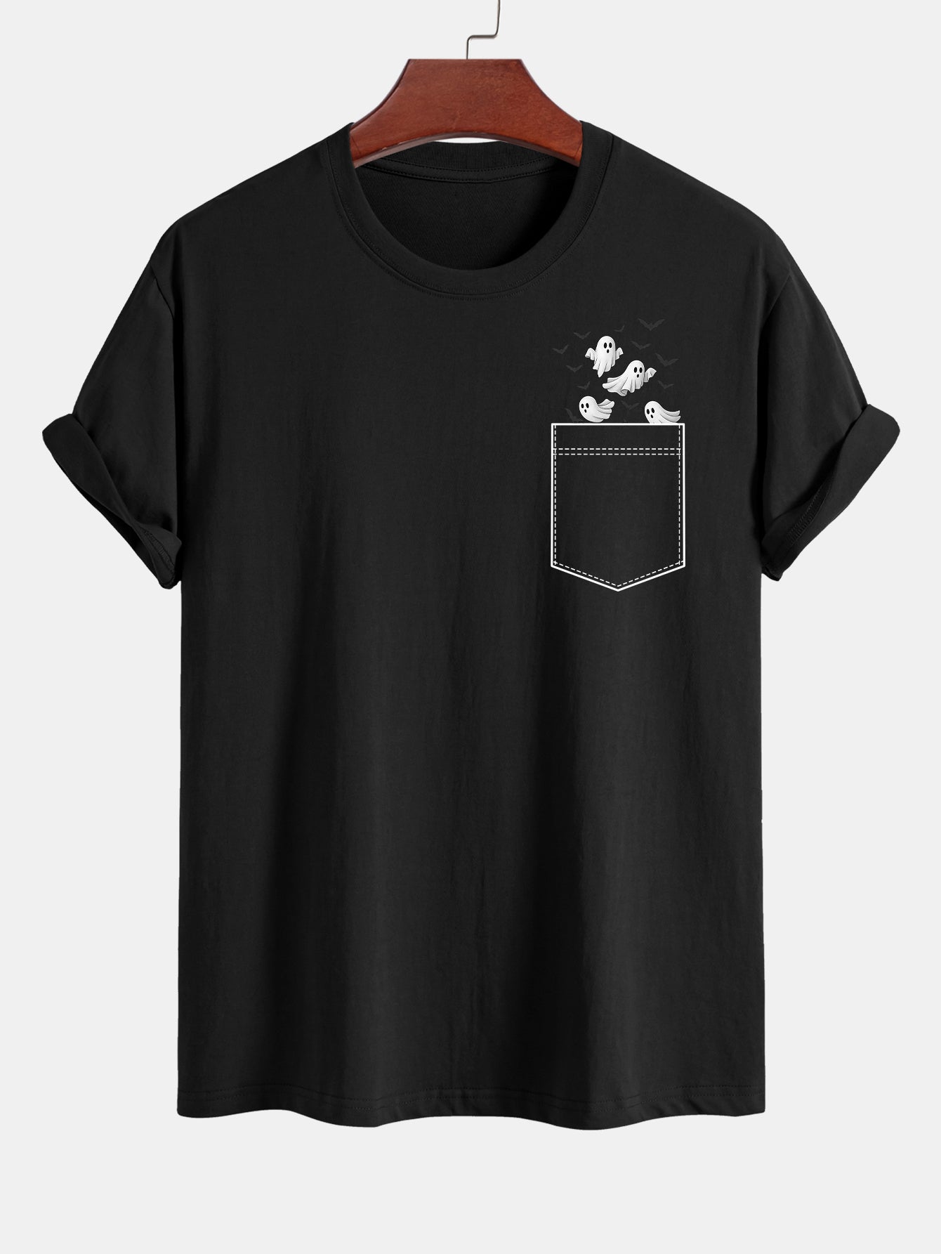 T-shirt en Coton avec Imprimé Fantôme de Chauve-souris Regular Fit