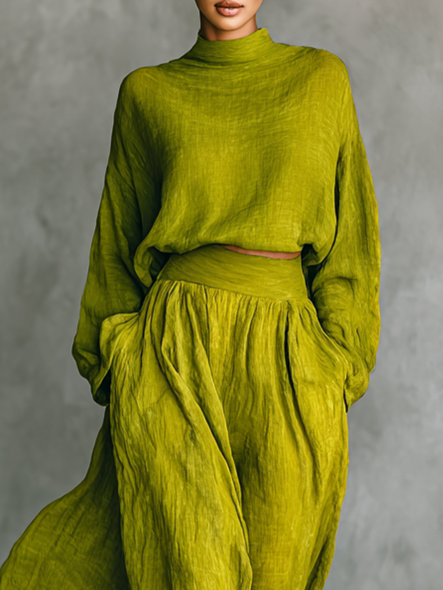 Ensemble pour femmes en vert en mélange de coton-lin