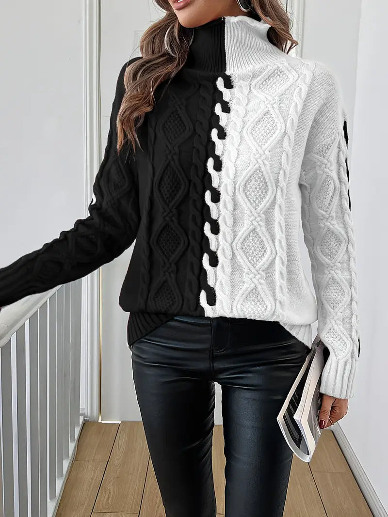 LEOVIA | Pull Élégant Rayé avec Col Haut