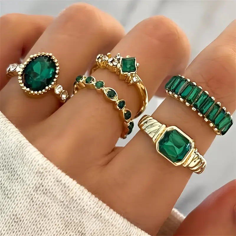 Ensemble de Bagues en Or Émeraude Exquise Zarina