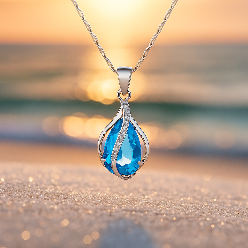 Lichttropfen – Collier avec zirconia bleu et finition argentée