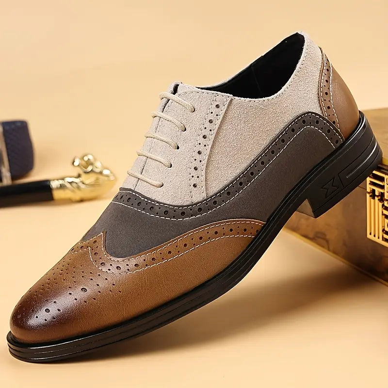 Andrew | Chaussures Oxfords Brogue - Chaussures de ville en marron et tan à bout fleuri