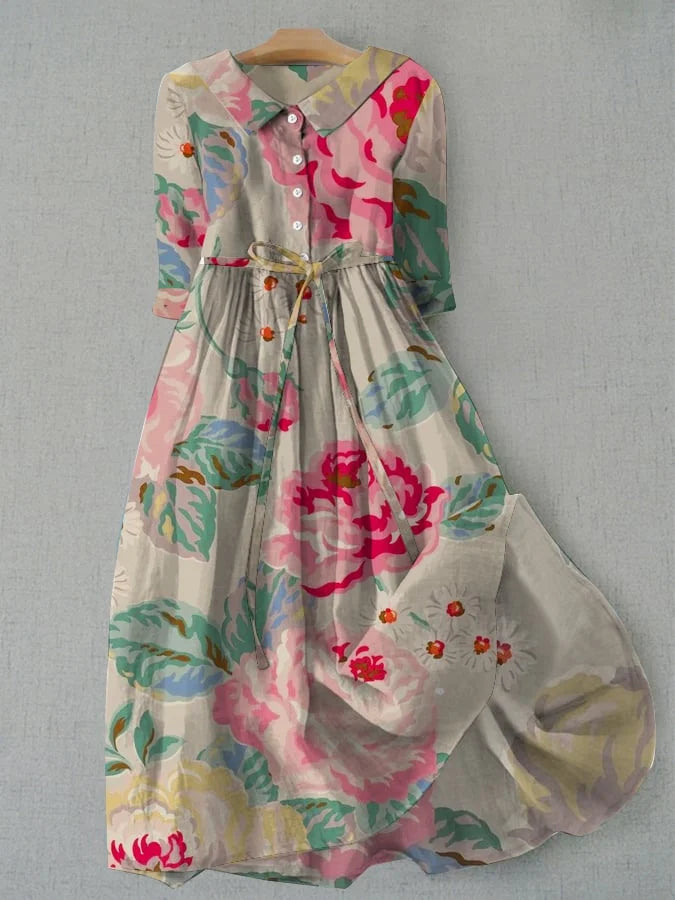 LINA | Robe élégante à fleurs à manches courtes