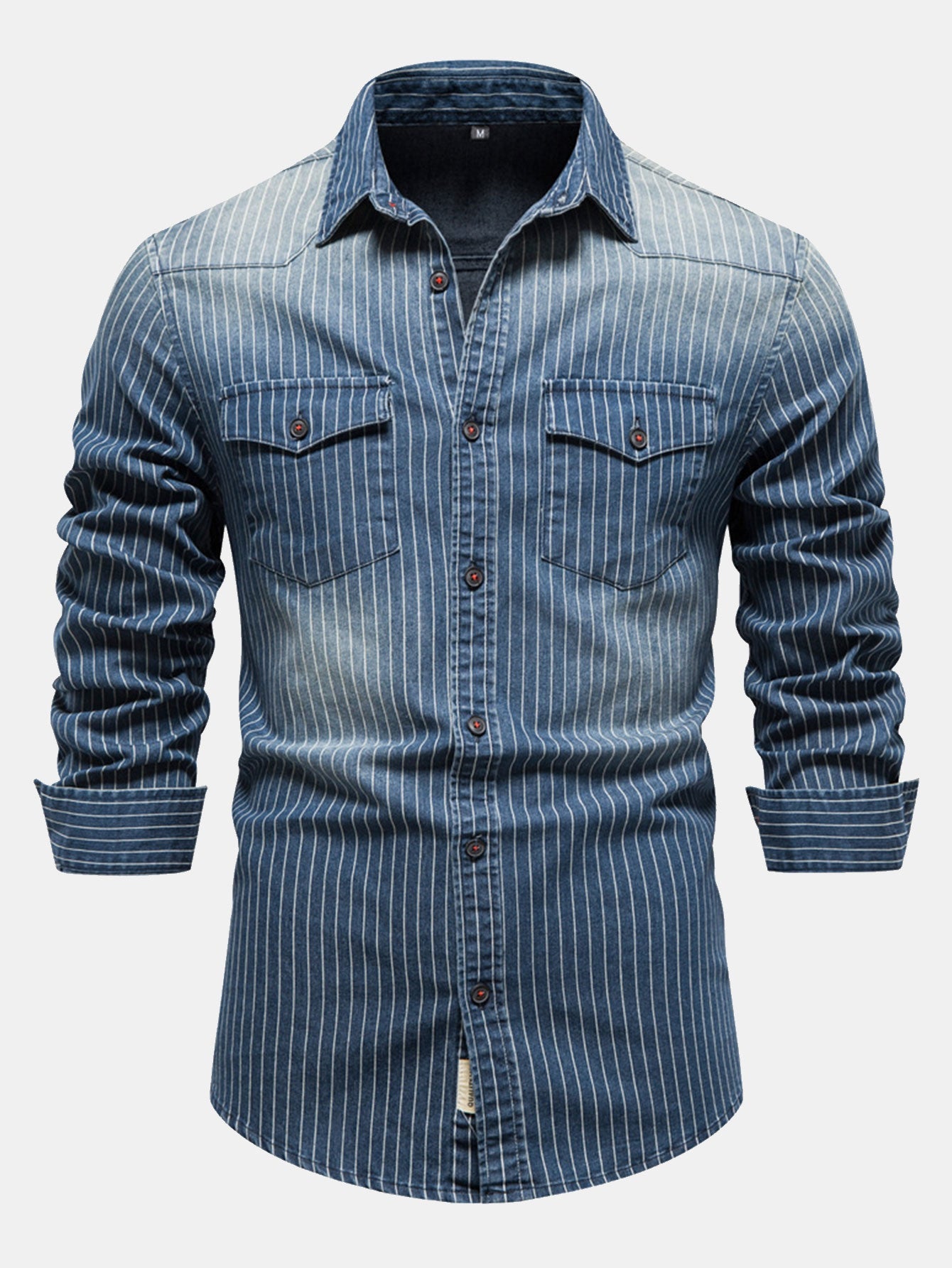 Chemise en denim lavé à rayures avec poches