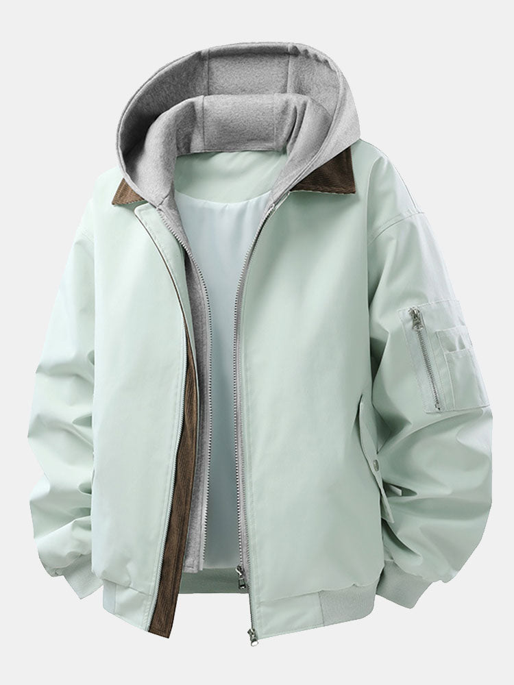 Veste bomber en velours côtelé à coupe relax avec capuche amovible