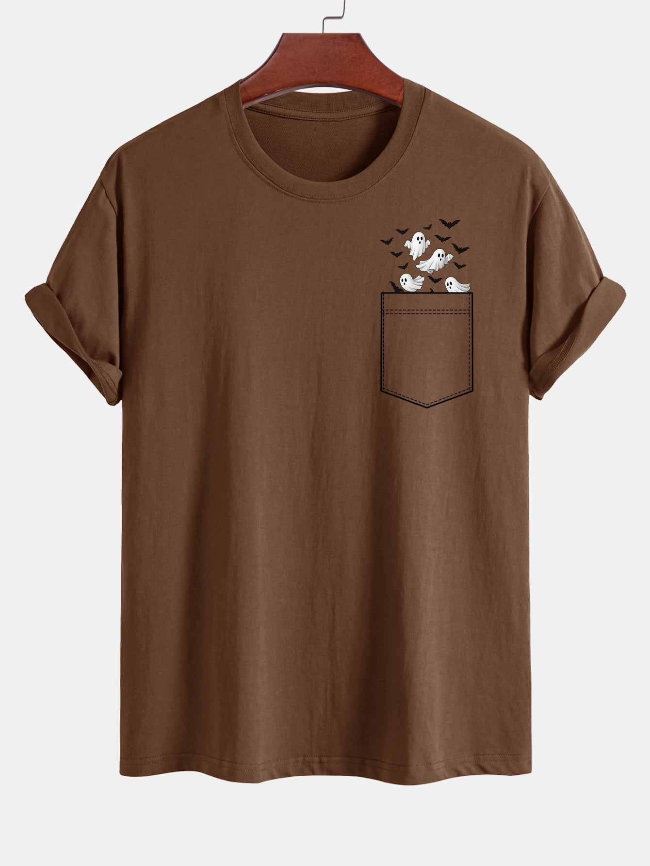 T-shirt en Coton avec Imprimé Fantôme de Chauve-souris Regular Fit