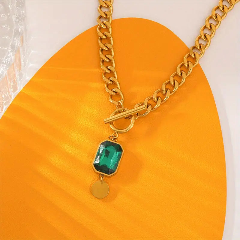 Collier Pendentif en Chaîne Émeraude Dorée
