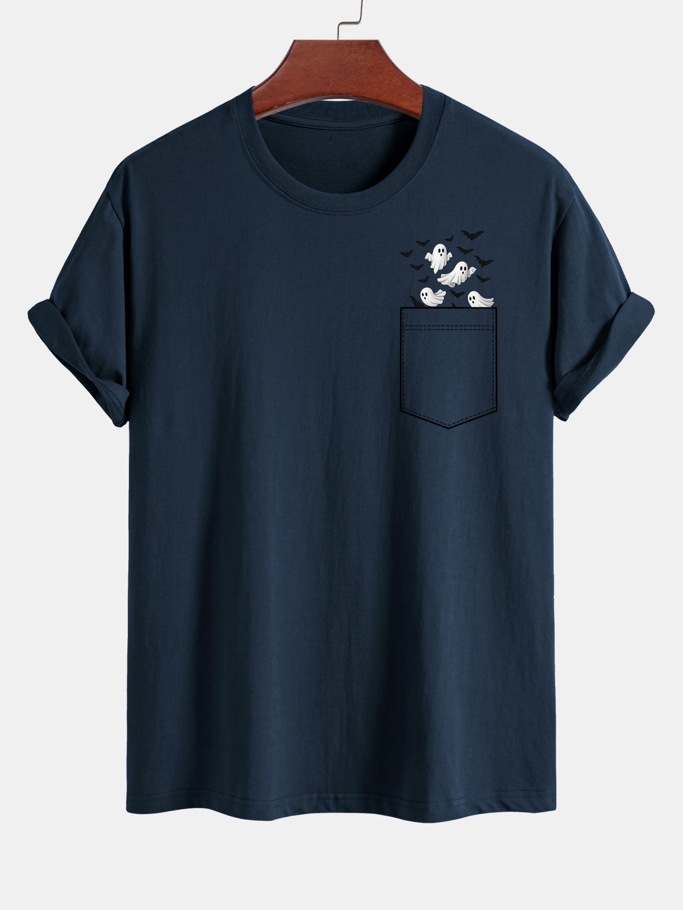 T-shirt en Coton avec Imprimé Fantôme de Chauve-souris Regular Fit