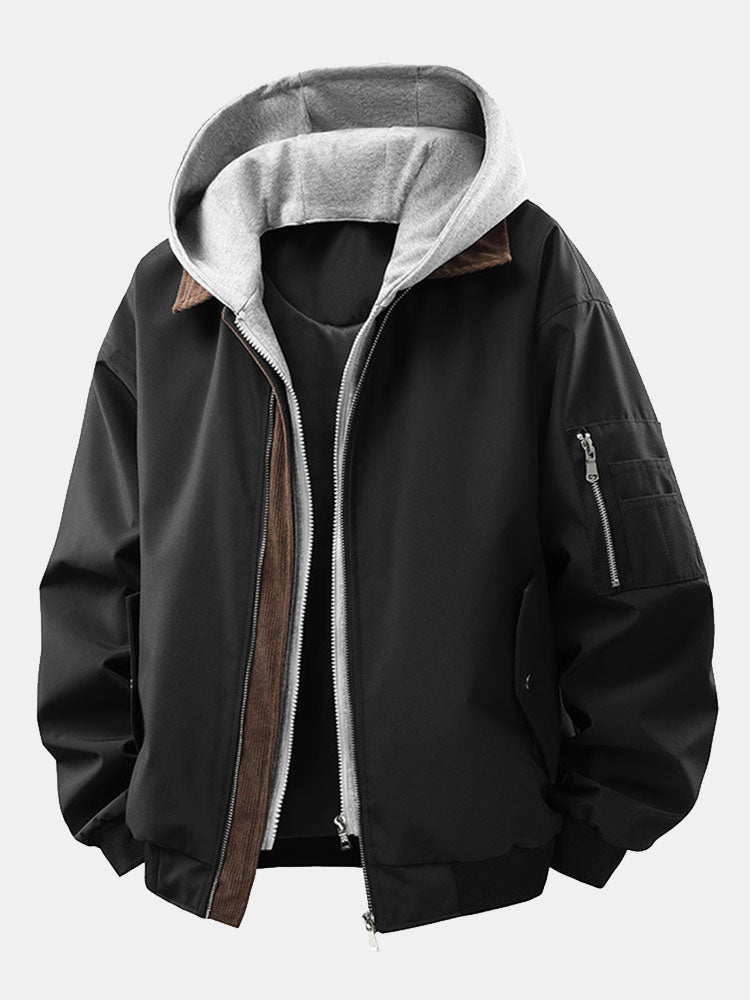 Veste bomber en velours côtelé à coupe relax avec capuche amovible