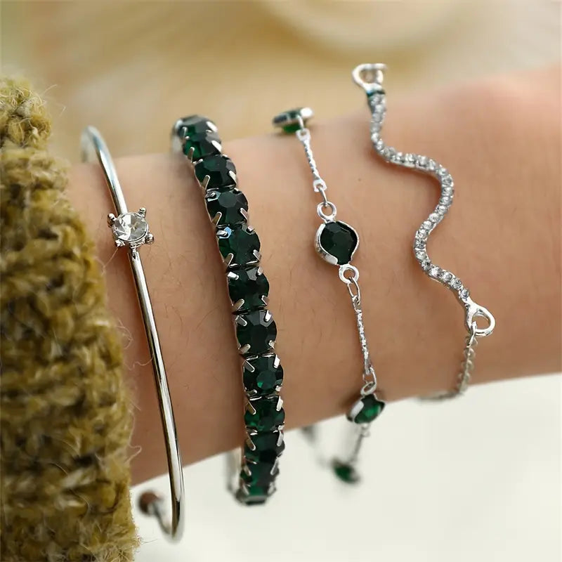 Ensemble de Bracelets en Pierre Précieuse Verte