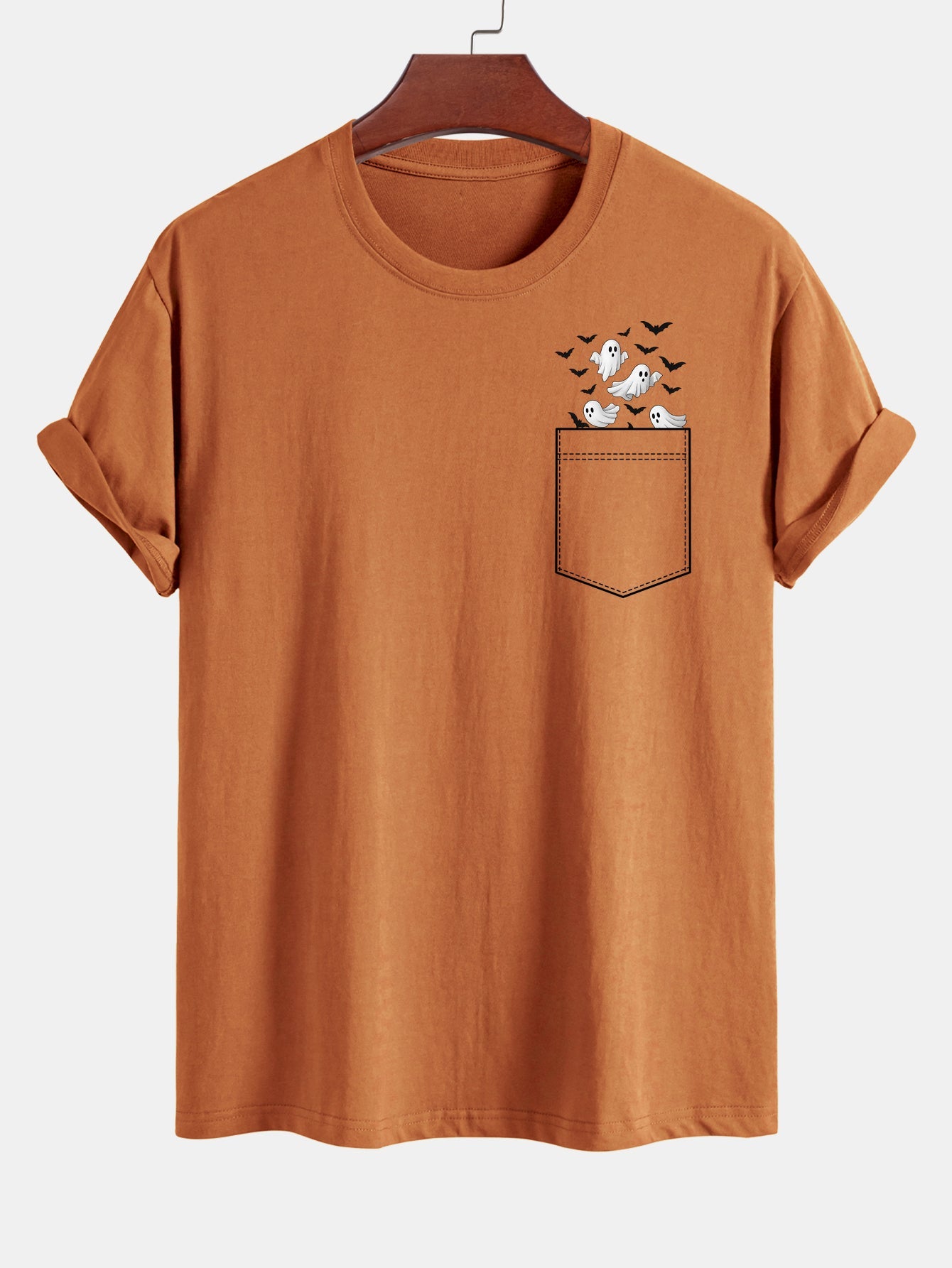 T-shirt en Coton avec Imprimé Fantôme de Chauve-souris Regular Fit