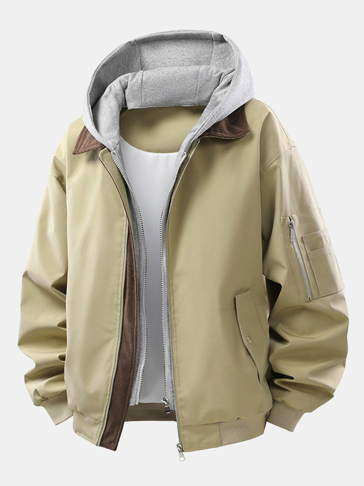 Veste bomber en velours côtelé à coupe relax avec capuche amovible