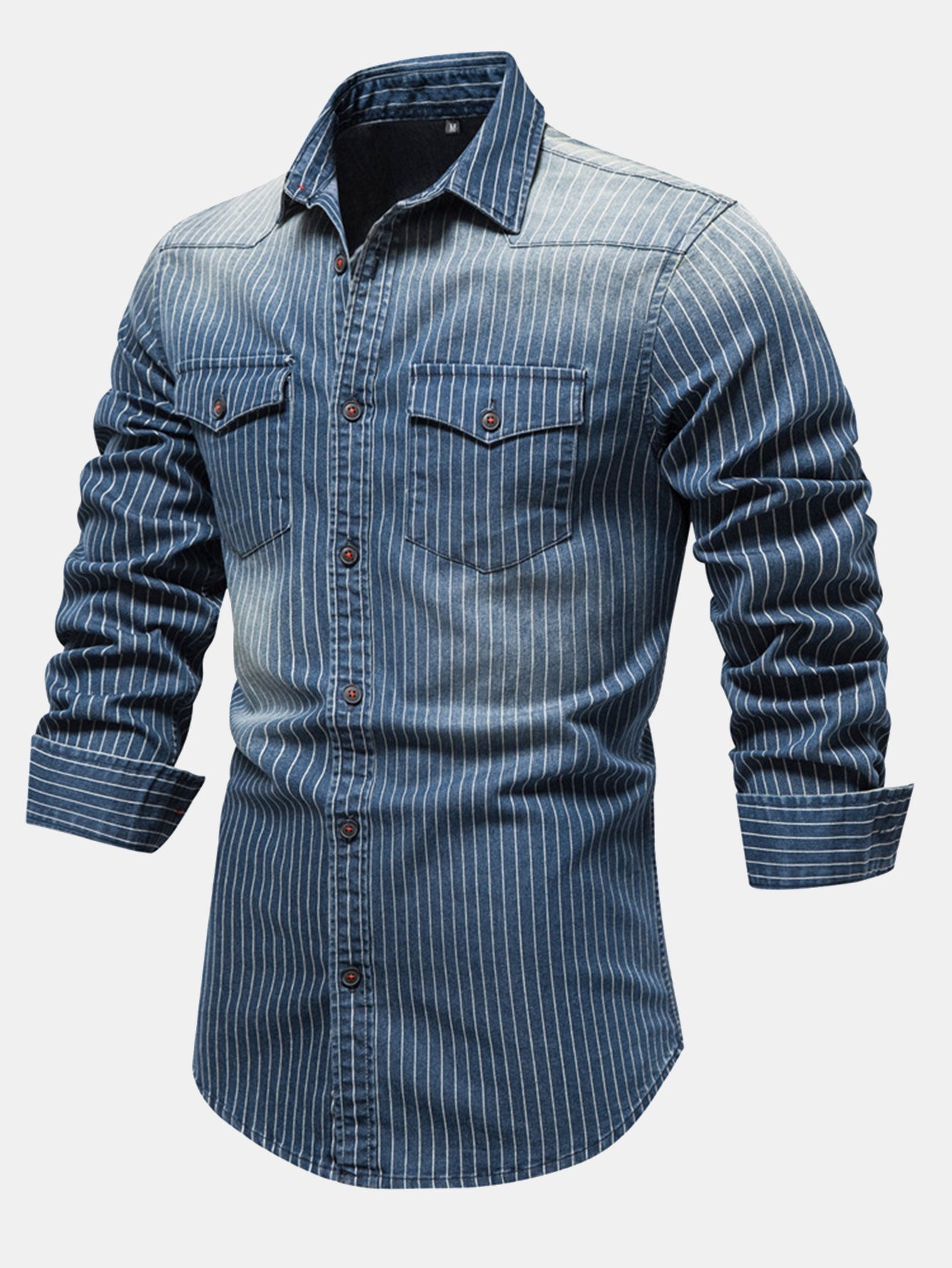 Chemise en denim lavé à rayures avec poches