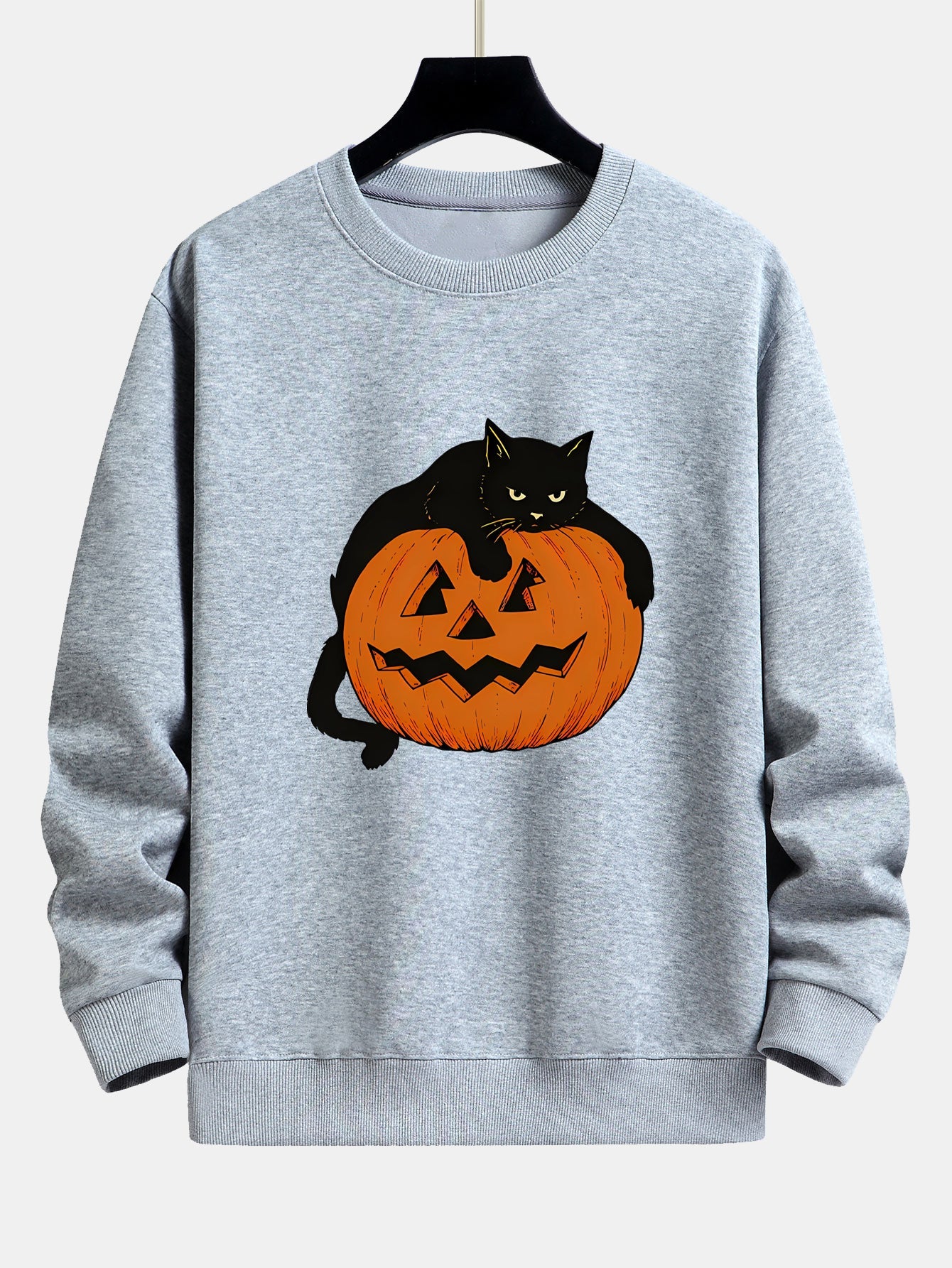 Sweatshirt Relaxed Fit Imprimé Chat Noir et Citrouille