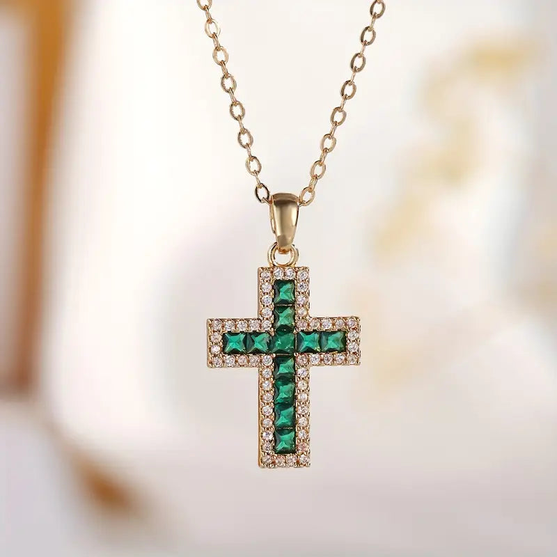 Pendentif Croix Émeraude Solene Collier en Or