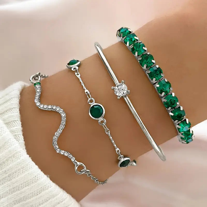 Ensemble de Bracelets en Pierre Précieuse Verte