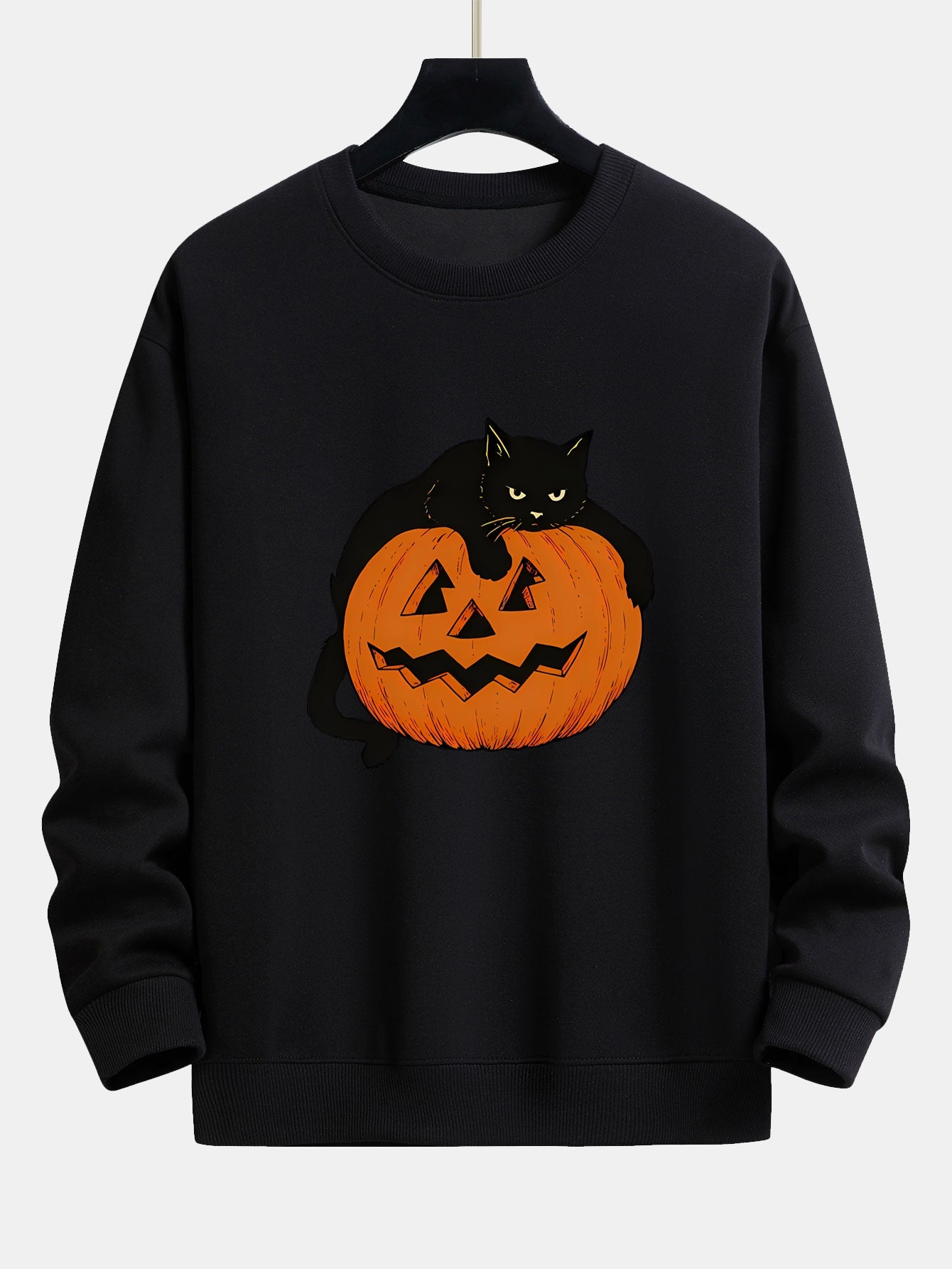Sweatshirt Relaxed Fit Imprimé Chat Noir et Citrouille
