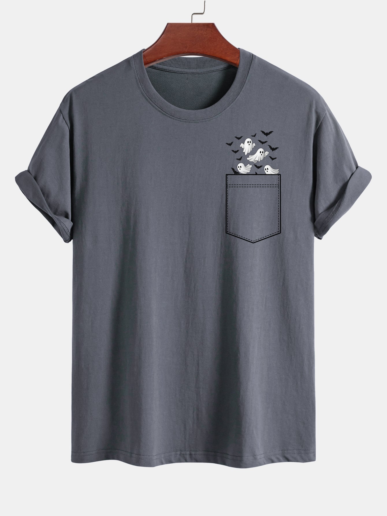 T-shirt en Coton avec Imprimé Fantôme de Chauve-souris Regular Fit