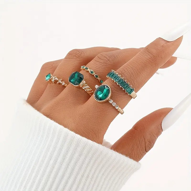 Ensemble de Bagues en Or Émeraude Exquise Zarina