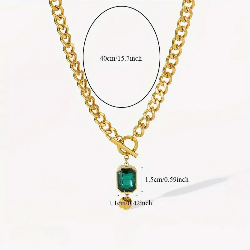 Collier Pendentif en Chaîne Émeraude Dorée