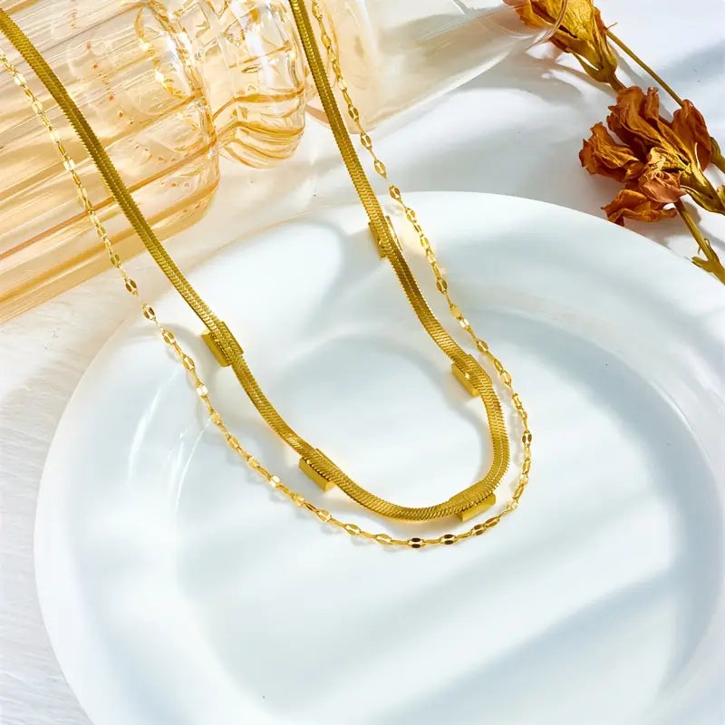Collier Sorella Gem à Double Couche en Or Rétro