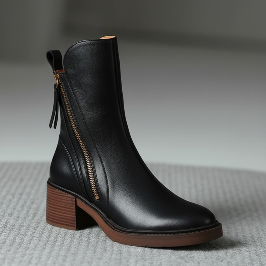 Garciel – Bottines noires en cuir à talon confort