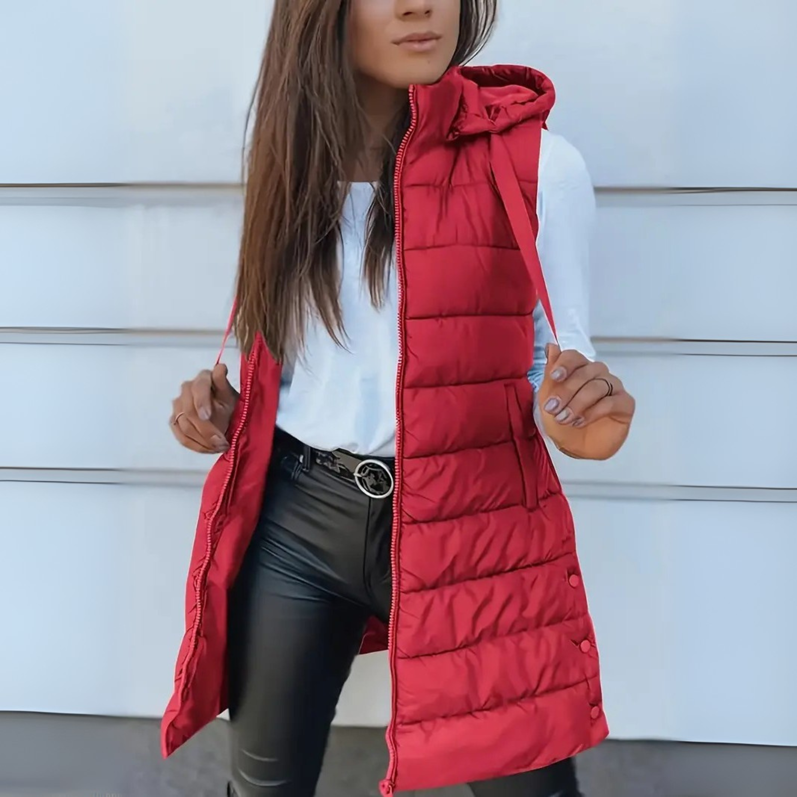 Gilet Long Puffer Sans Manches à Capuche
