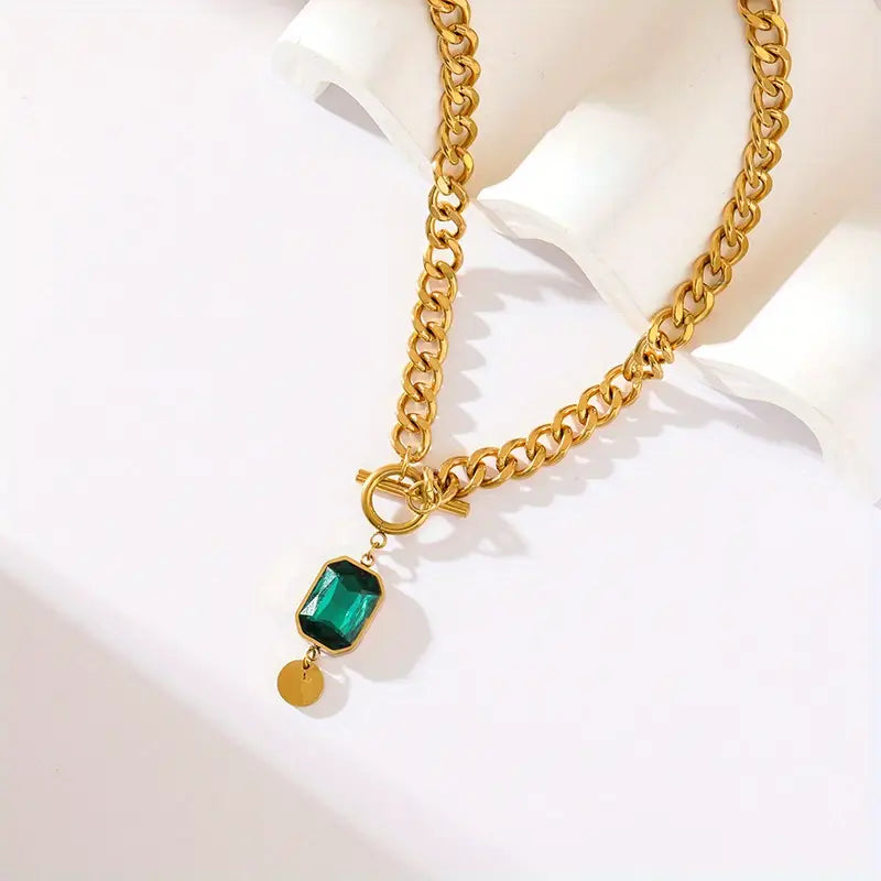 Collier Pendentif en Chaîne Émeraude Dorée
