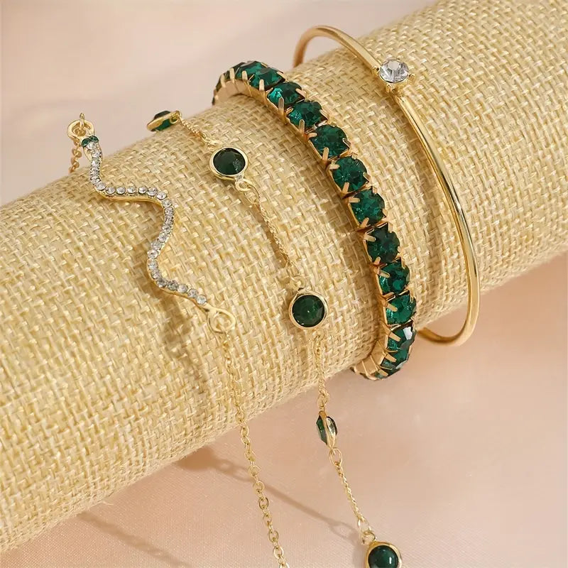 Ensemble de Bracelets en Pierre Précieuse Verte
