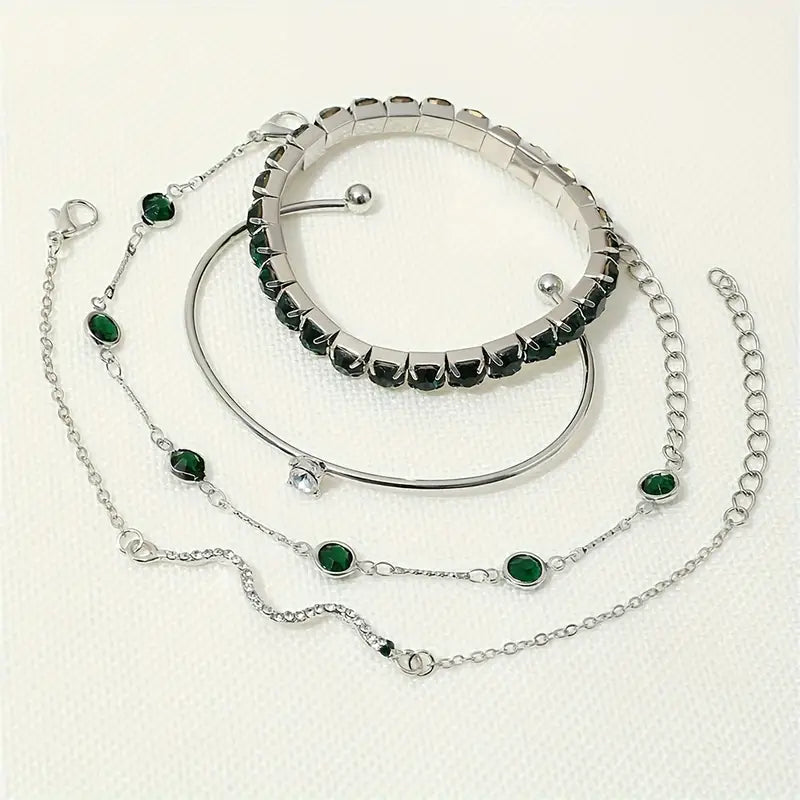 Ensemble de Bracelets en Pierre Précieuse Verte