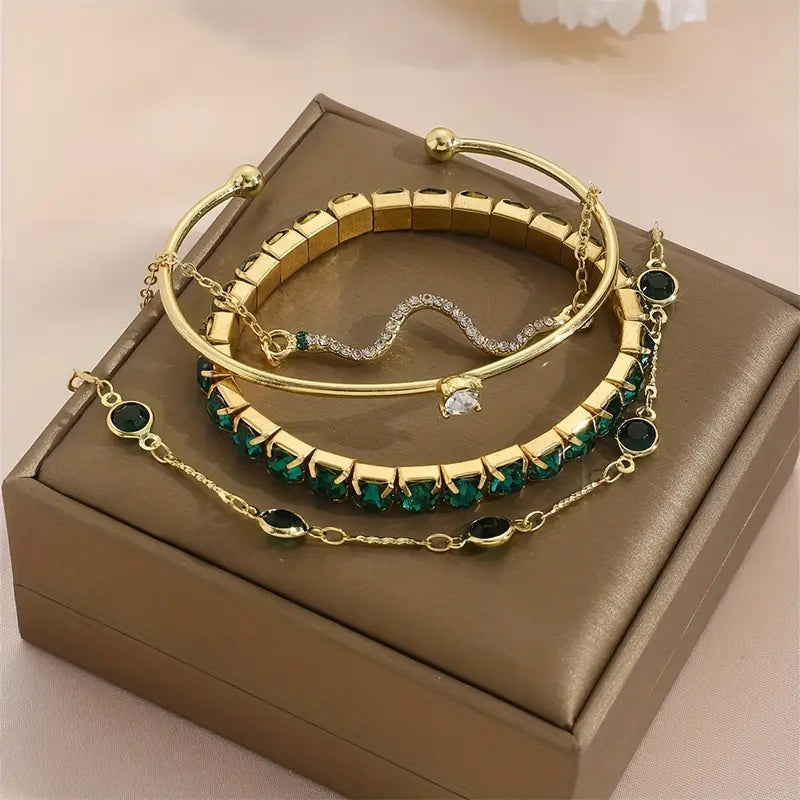 Ensemble de Bracelets en Pierre Précieuse Verte