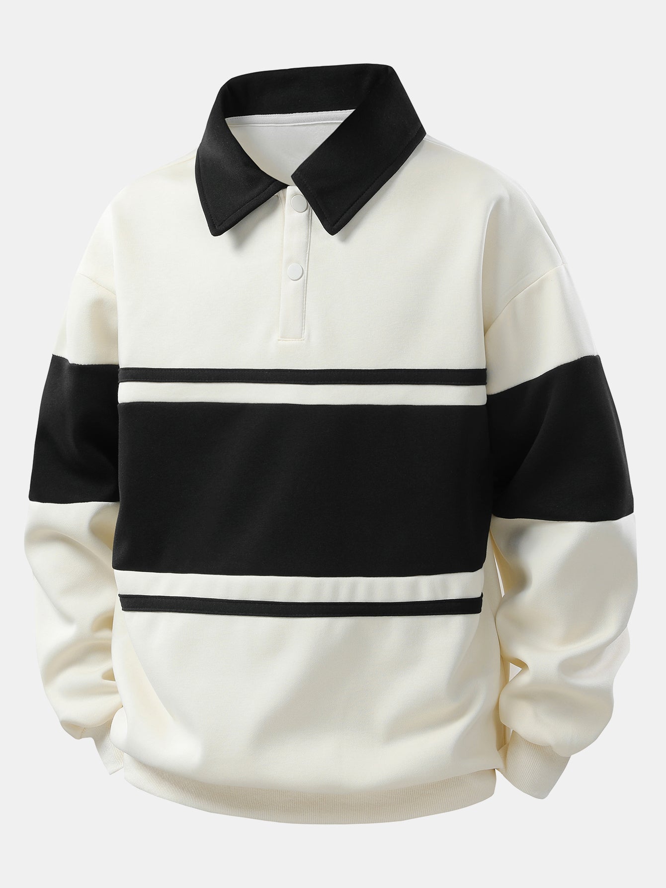 Polo Sweatshirt Patchwork Color Block à Coupe Détendue