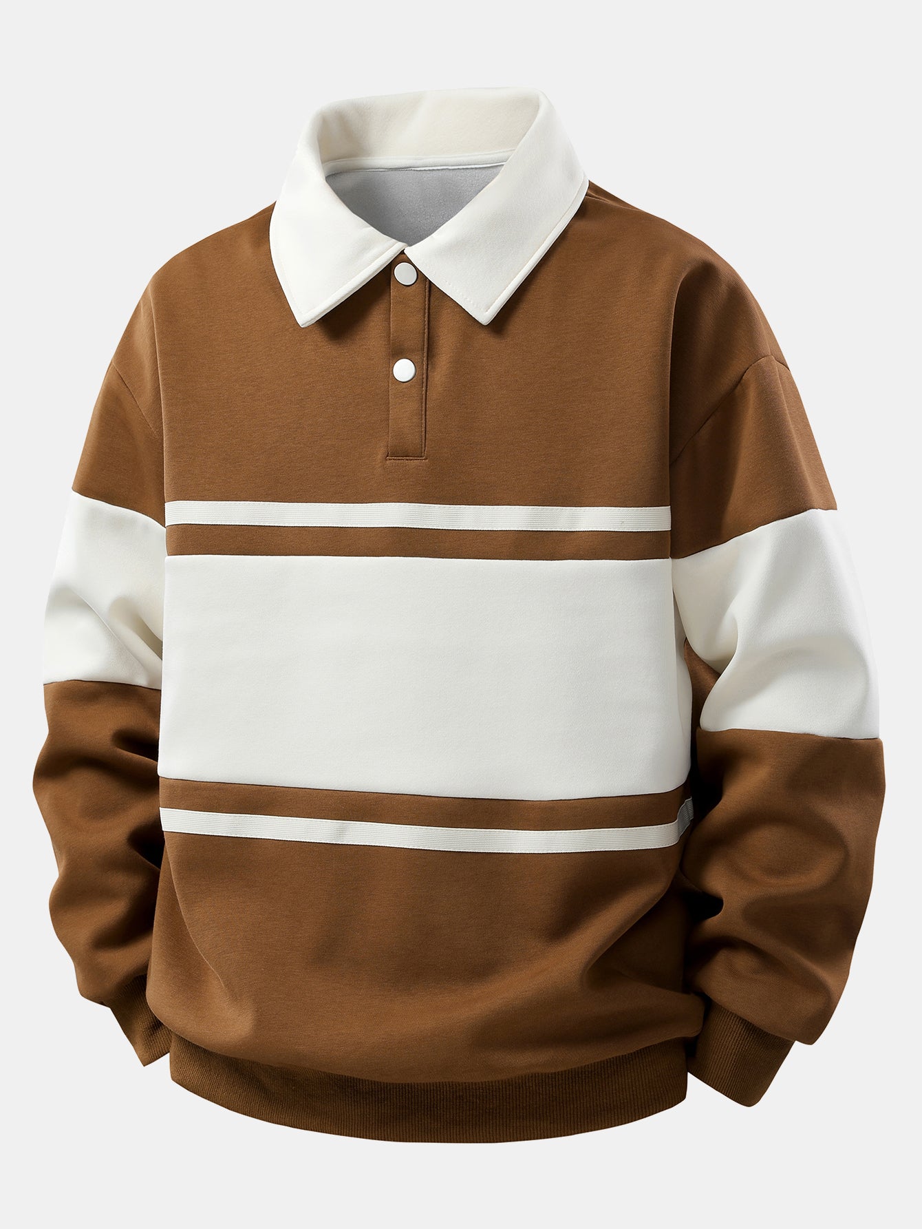 Polo Sweatshirt Patchwork Color Block à Coupe Détendue