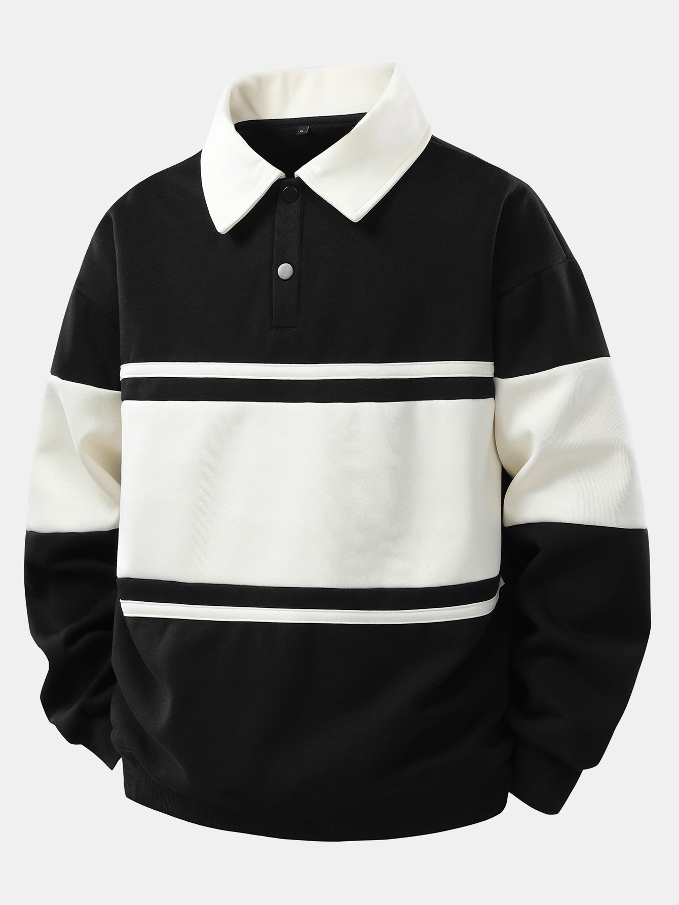 Polo Sweatshirt Patchwork Color Block à Coupe Détendue