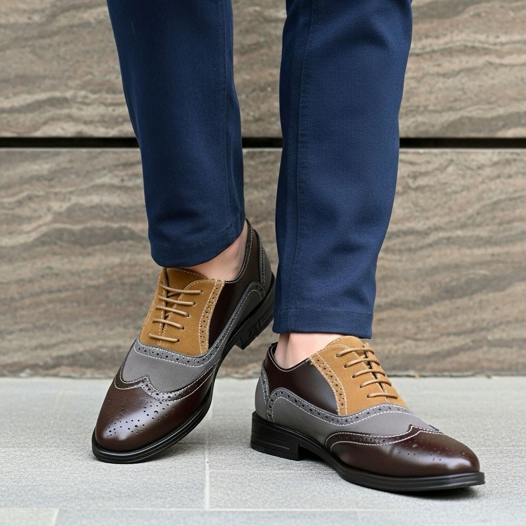 Andrew | Chaussures Oxfords Brogue - Chaussures de ville en marron et tan à bout fleuri