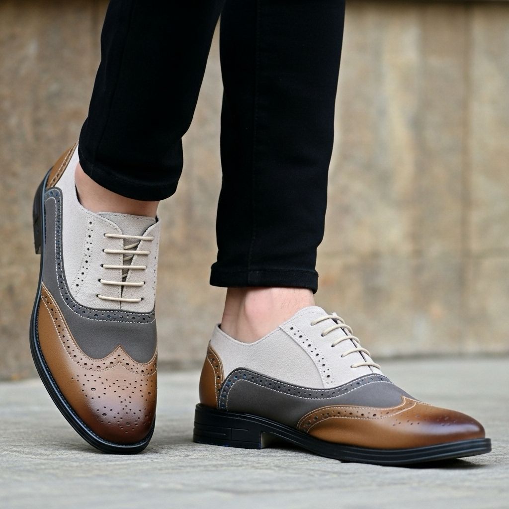 Andrew | Chaussures Oxfords Brogue - Chaussures de ville en marron et tan à bout fleuri