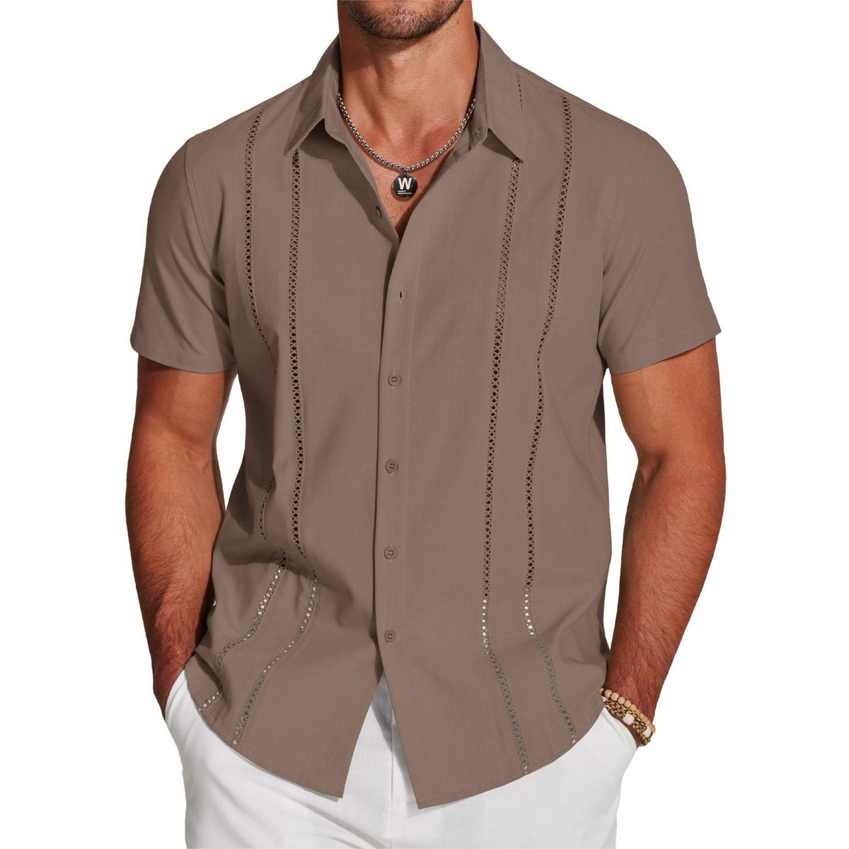 Chemise légère brodée à manches courtes pour hommes