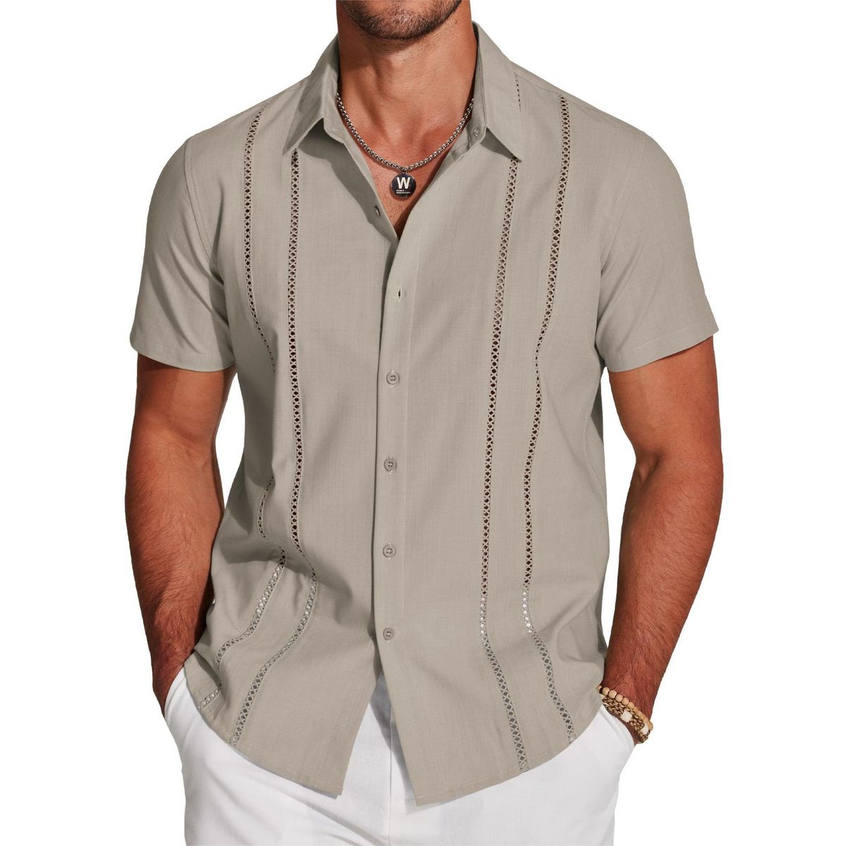 Chemise légère brodée à manches courtes pour hommes