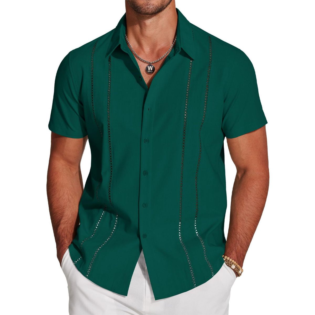 Chemise légère brodée à manches courtes pour hommes