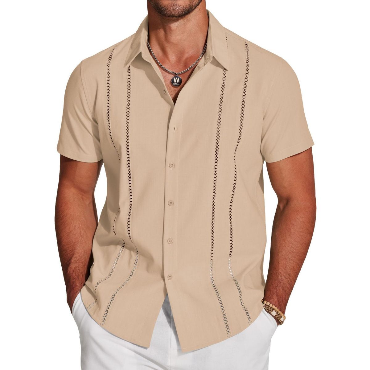 Chemise légère brodée à manches courtes pour hommes