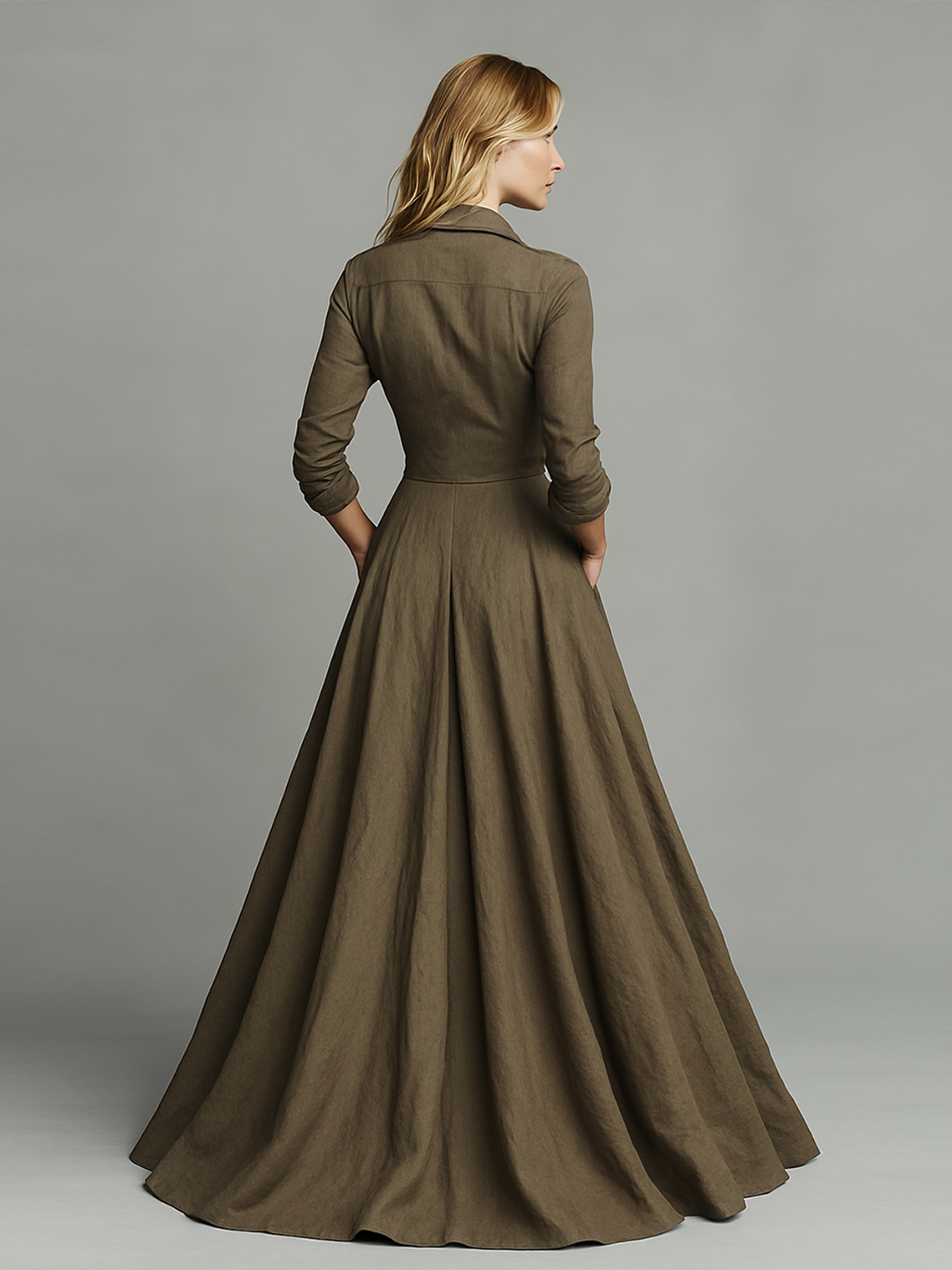 Robe Maxi Vintage en Coton et Lin pour Femmes avec Design de Chemise