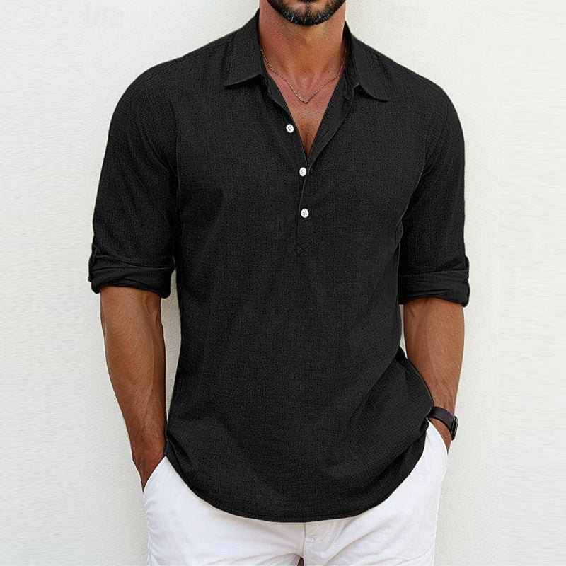 Chemise décontractée pour homme en lin mélangé respirant à boutons