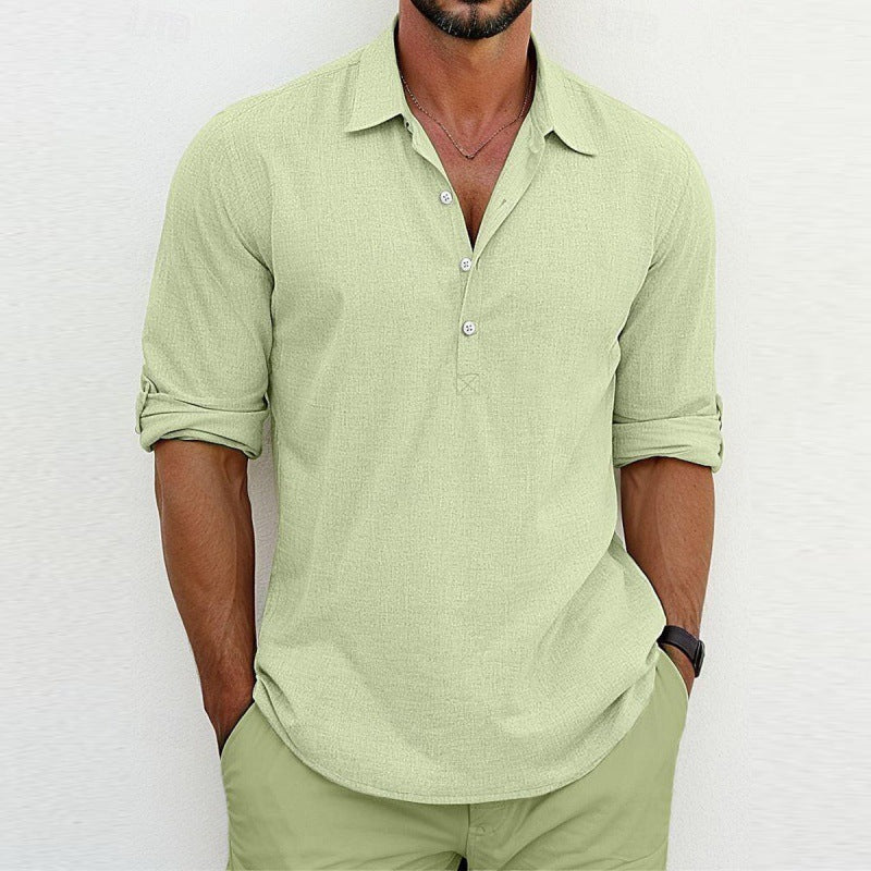 Chemise décontractée pour homme en lin mélangé respirant à boutons