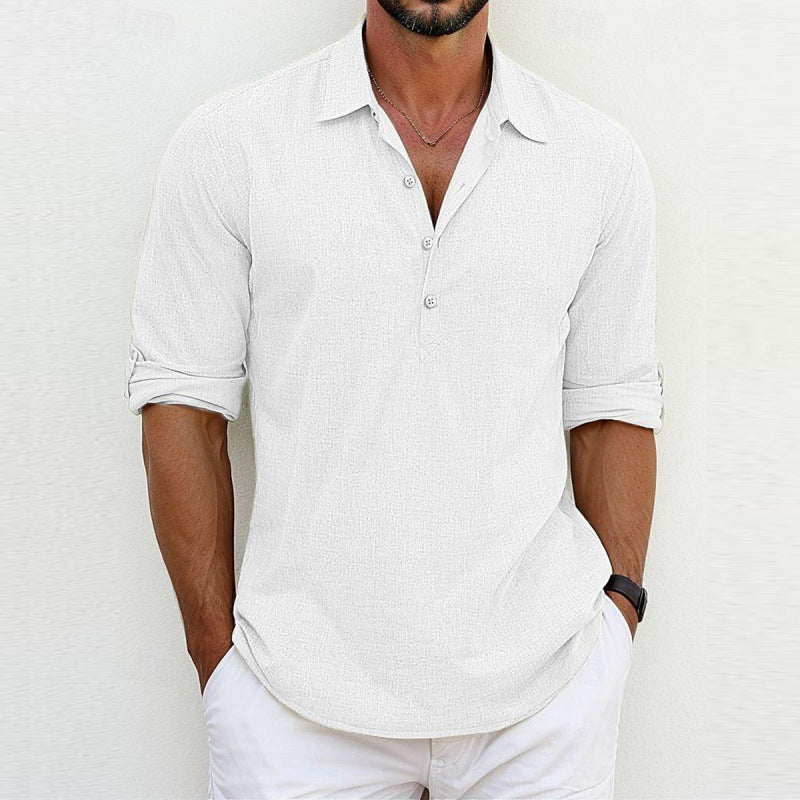 Chemise décontractée pour homme en lin mélangé respirant à boutons