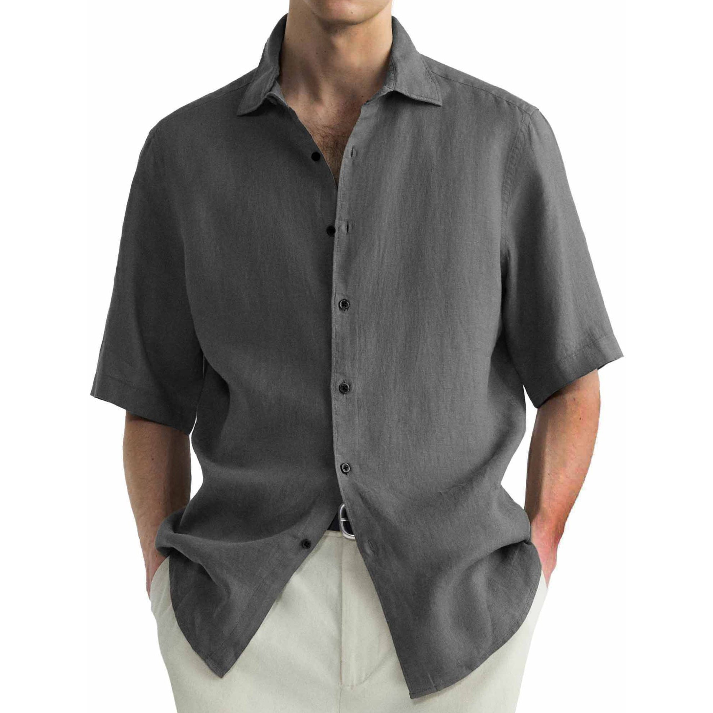 Chemise à manches courtes en coton lavé pour hommes, décontractée et confortable