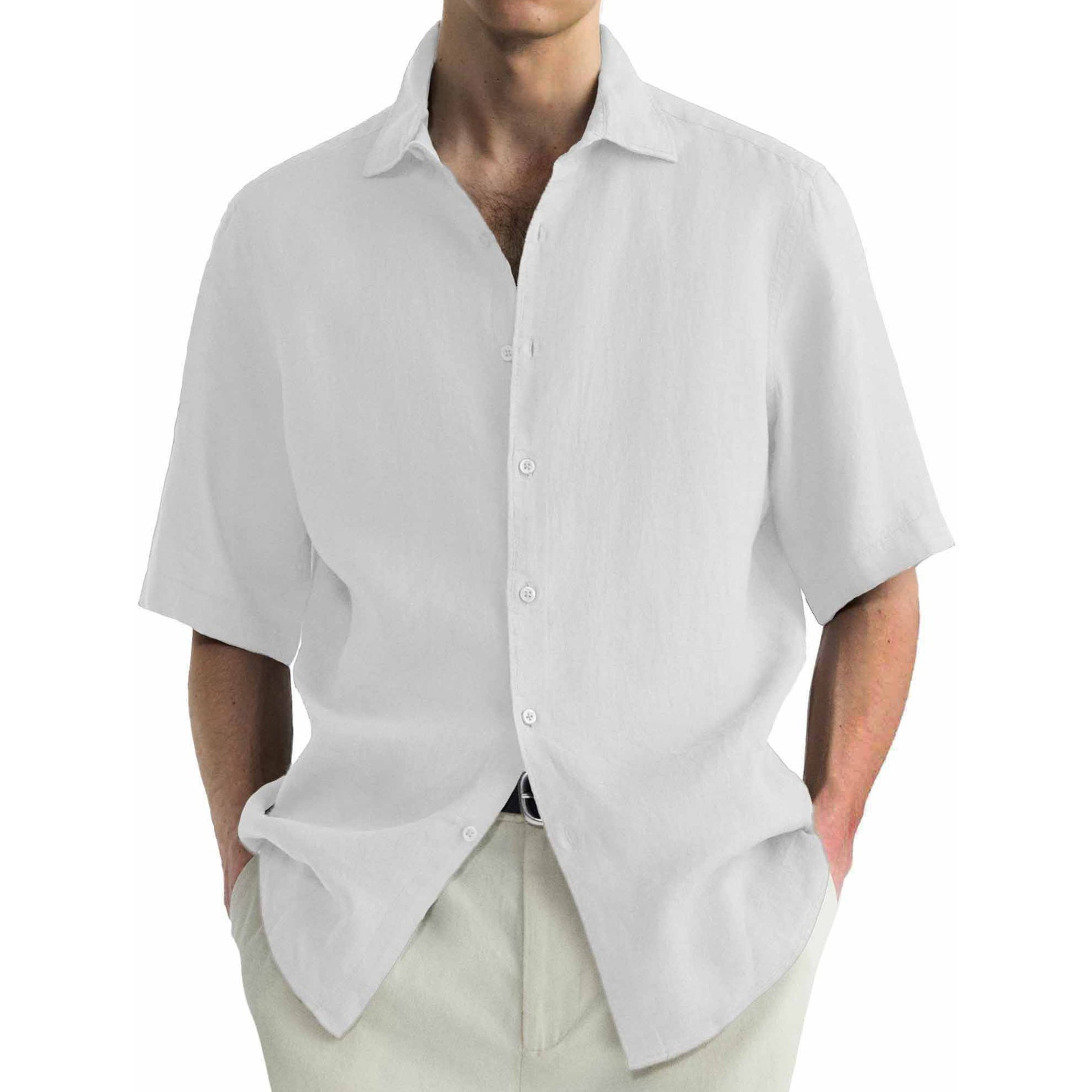 Chemise à manches courtes en coton lavé pour hommes, décontractée et confortable