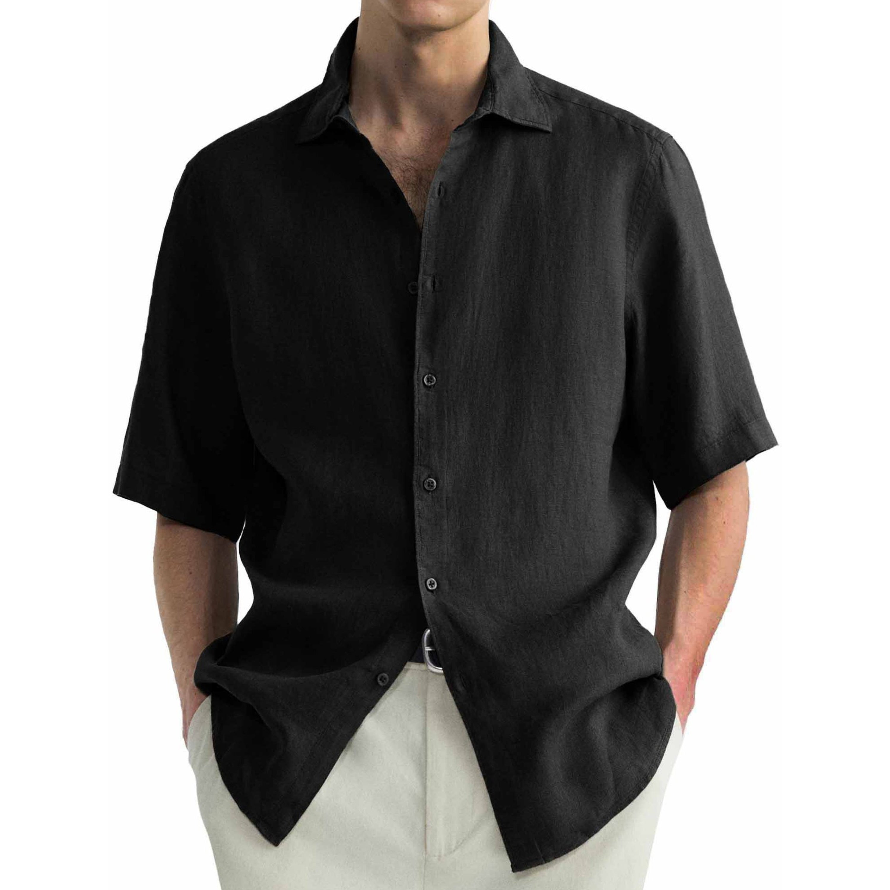 Chemise à manches courtes en coton lavé pour hommes, décontractée et confortable