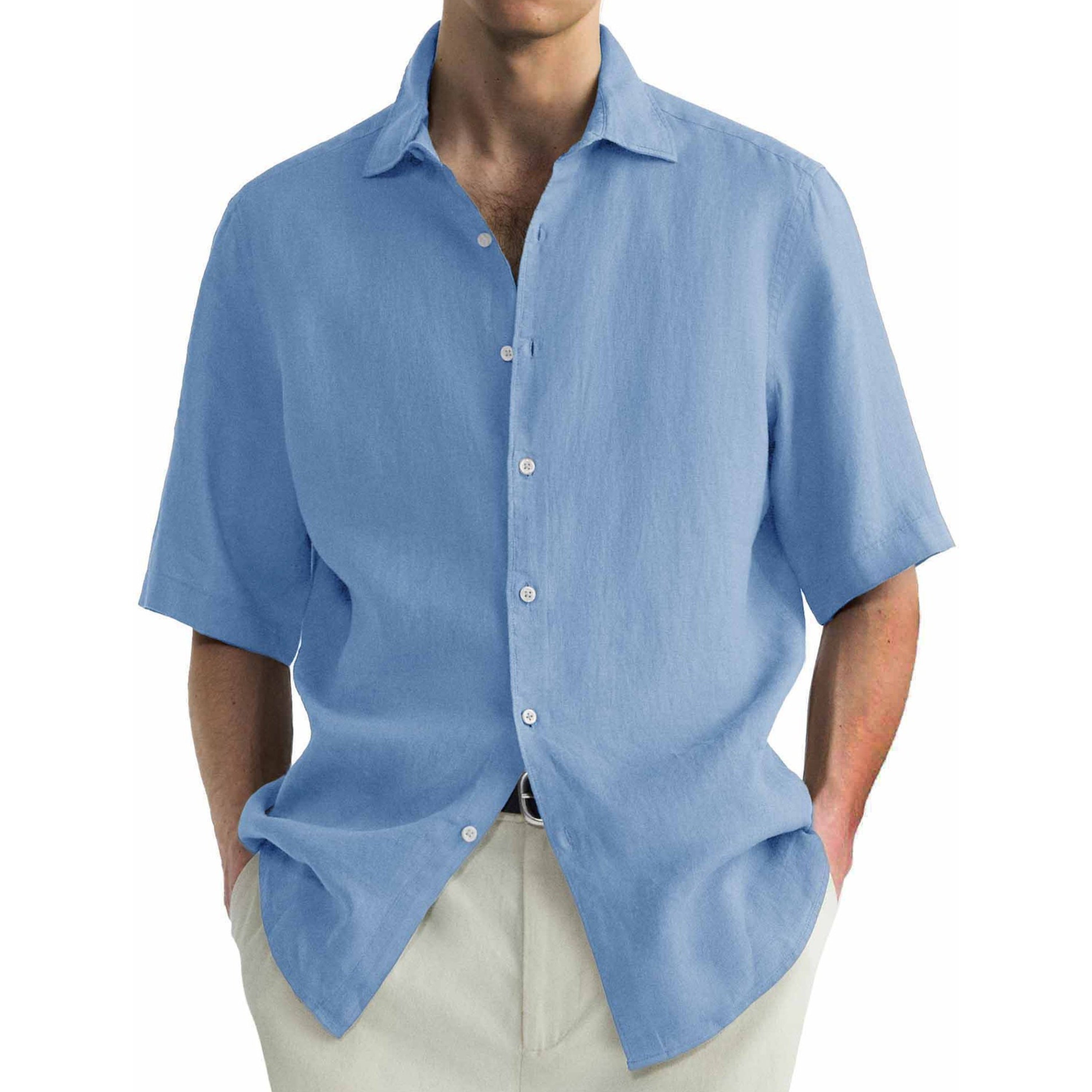 Chemise à manches courtes en coton lavé pour hommes, décontractée et confortable