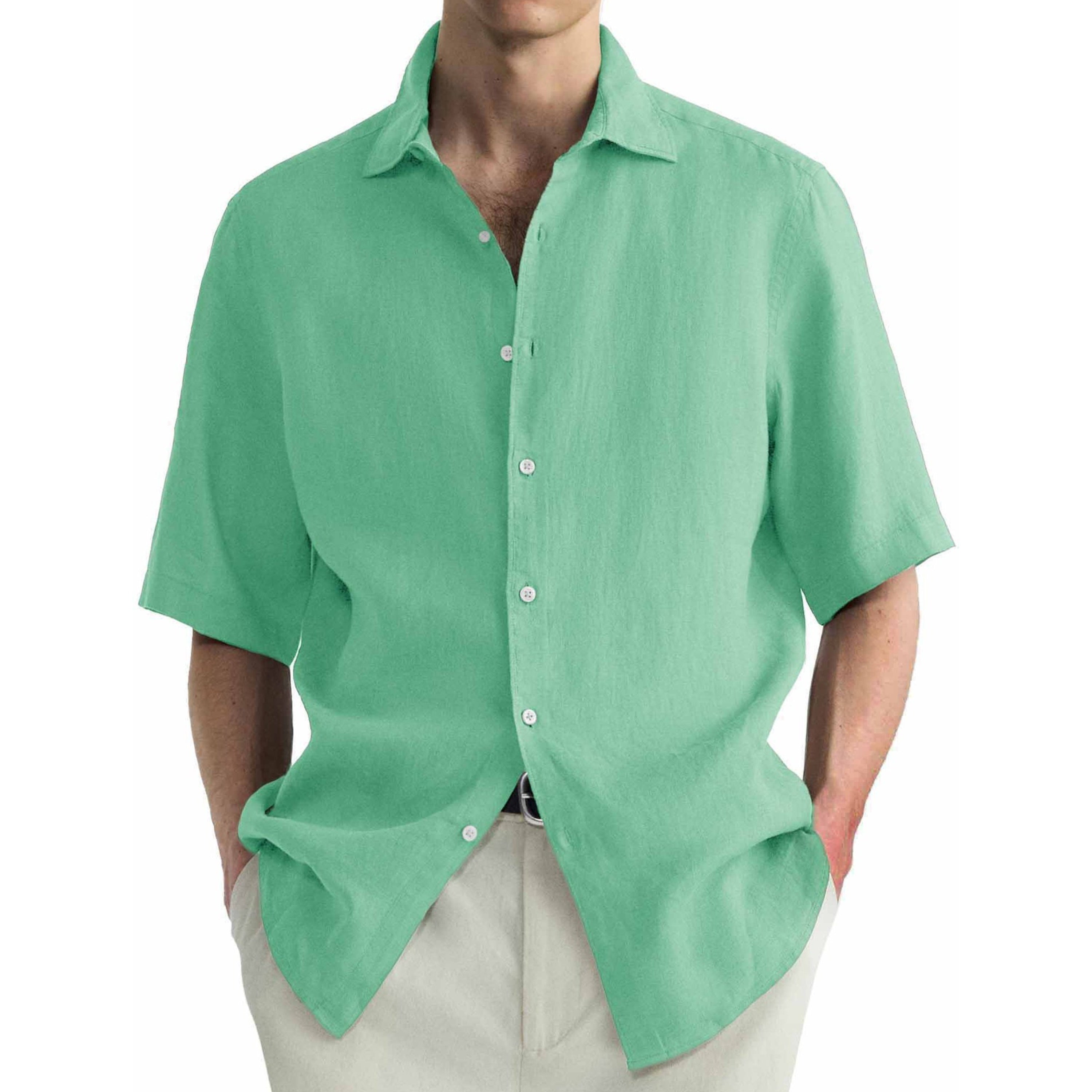Chemise à manches courtes en coton lavé pour hommes, décontractée et confortable